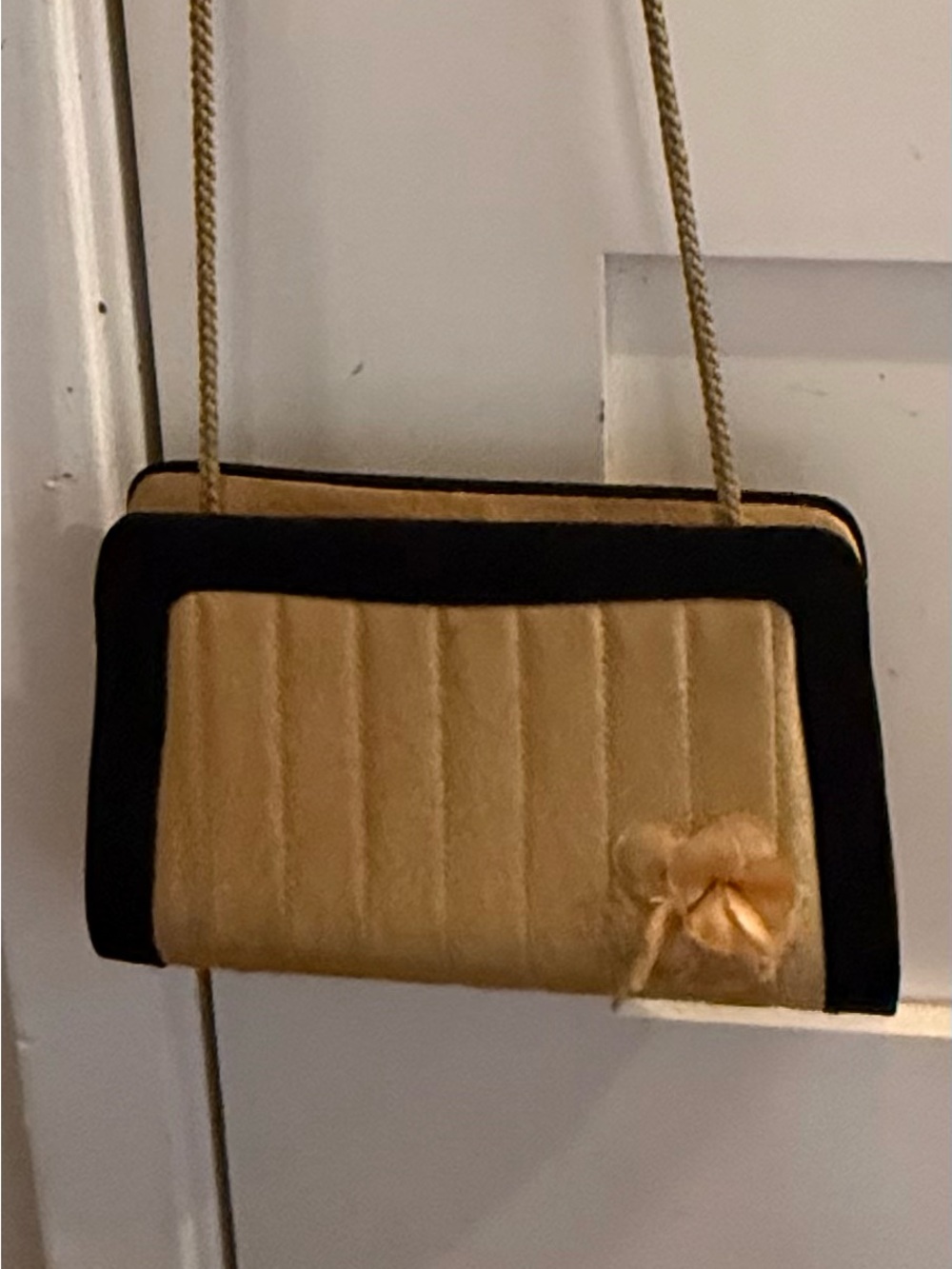Source Unknown Gold and Black Quilted Evening Clutch with Floral Accent